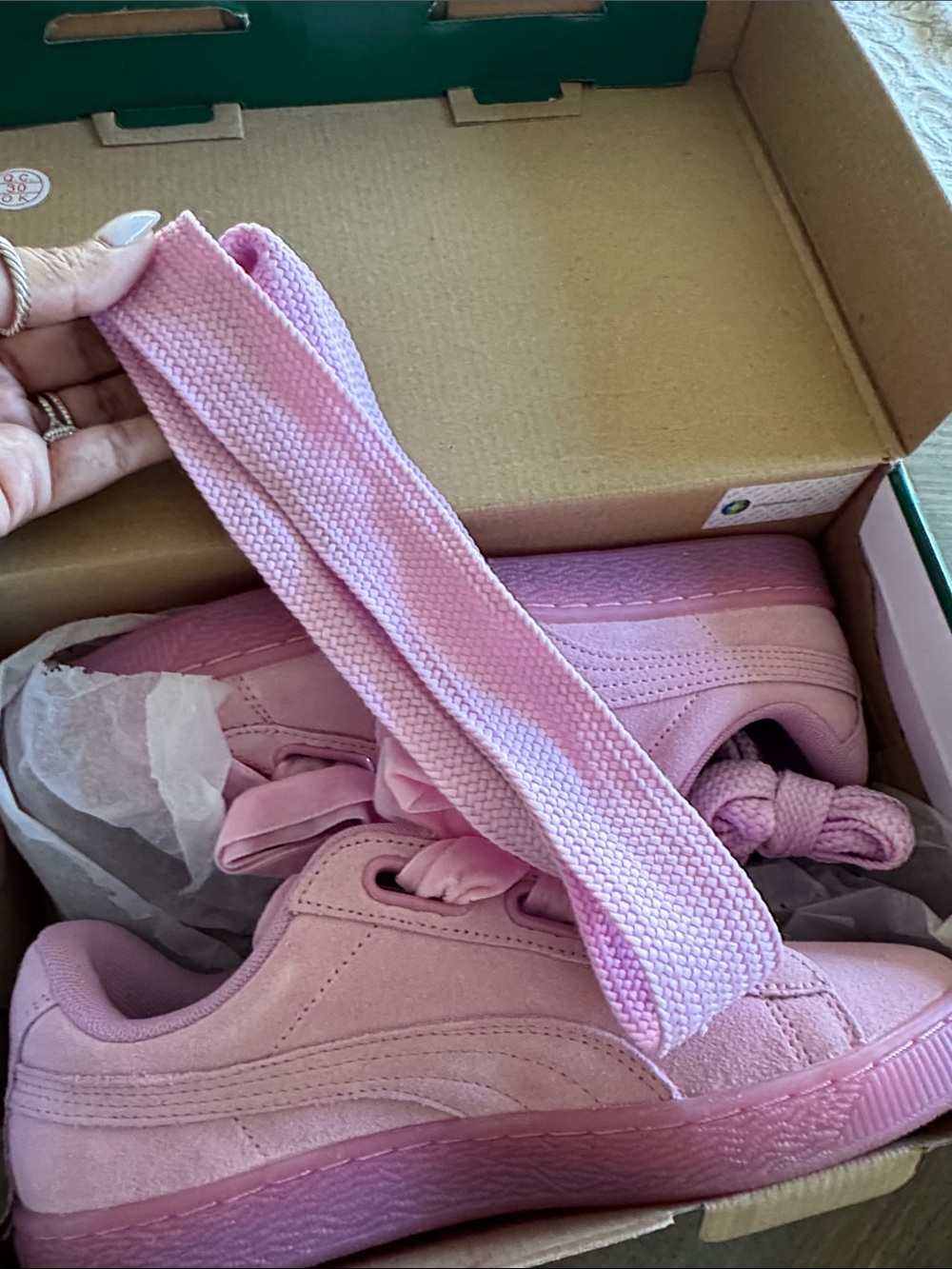 Puma Suede Heart Satin Bow Sneakers in Light Pink - Picture 5 of 6